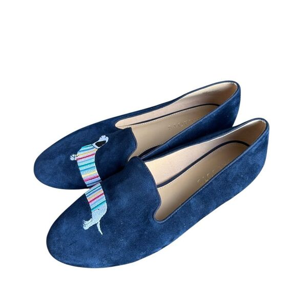 Talbots RYAN EMBROIDERED SUEDE LOAFERS in navy 8.5 - Picture 5 of 8